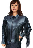 Attractive Fringe Leather Jacket with Snap Down Collar