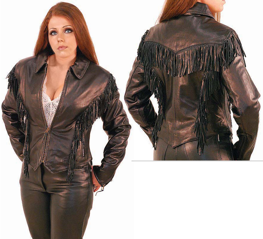 Fringe Brown Leather Jacket with Zip Front Pockets