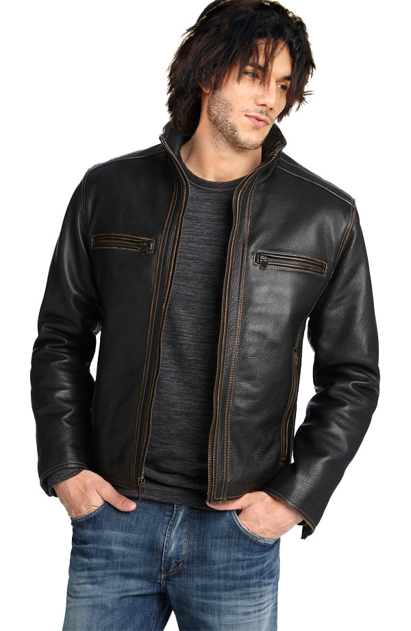 Trendy Zipper Closure Fall Leather Jacket For Men