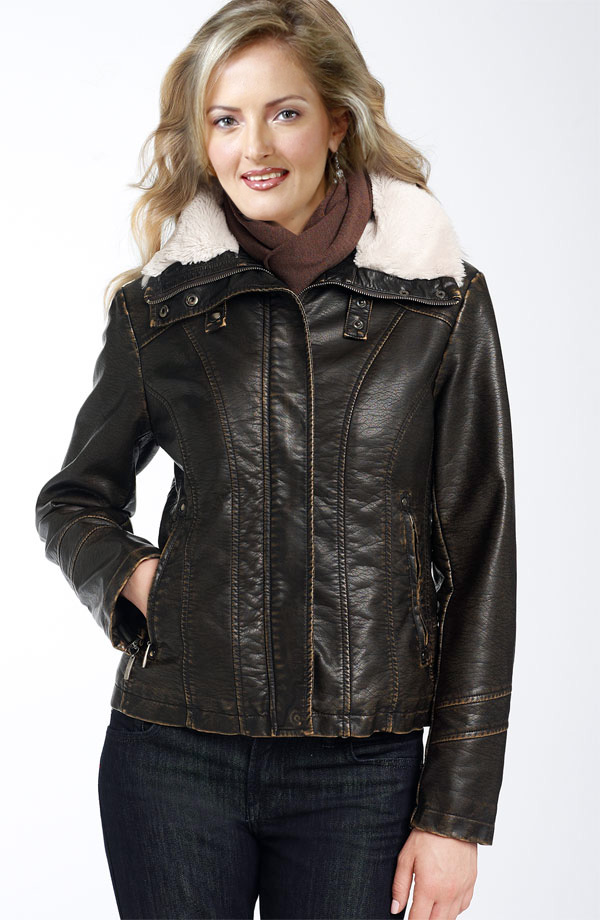 Fur Collar Premium Leather Jacket for Women