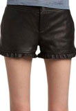 Ruffled Hem Leather Shorts for Women