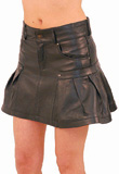 Wide Pleated Leather Mini Skirt