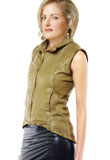 Attractive Sailor Collared Leather Jacket | Green Jacket for Women