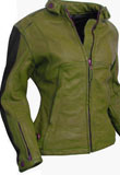 Dual Colored Womans Leather Motorcycle Jacket | Green Leather Jackets