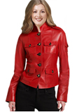 Stylish High Collar Neckline Leather Jacket | Red Leather Jackets
