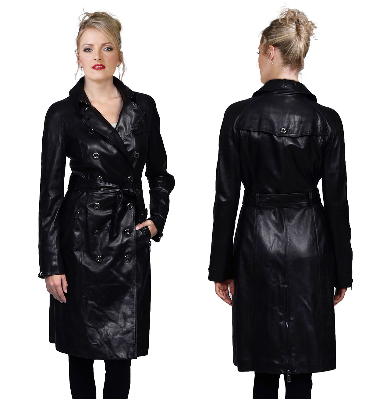 Womens Winter Leather Trench Coat