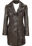 Classic Notch Collar Long Women Leather Coat for New Year