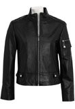 Black Waist Length Biker Jacket | Black Womens Zipper Leeather jacket