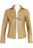 Almond Leather Tie-Up Long Sleeve Bomber