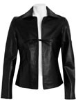 Black Tie Front Leather Bomber | Waist Length Long Sleeve Leather