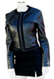 Stand Collar Leather Jacket And Straight Cut Skirt